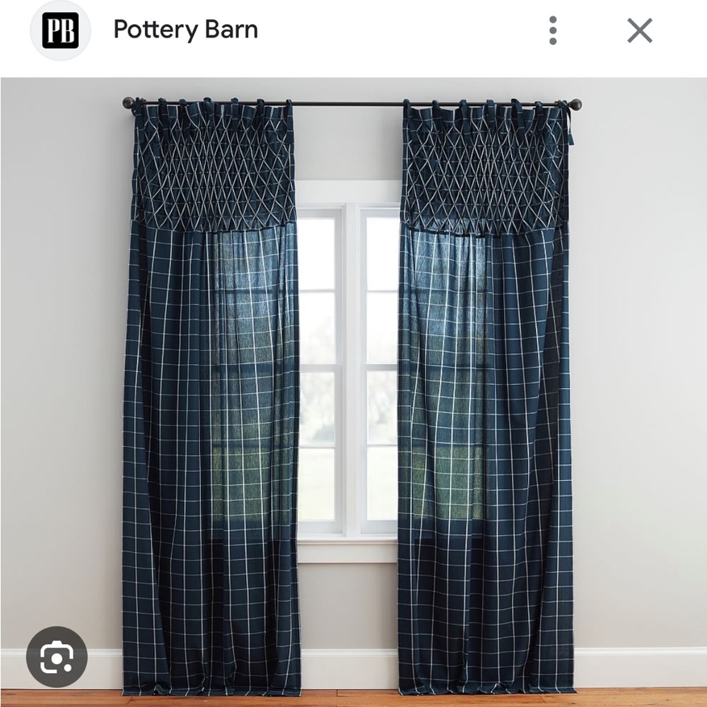 POTTERY BARN SMOCKED WINDOW PANE TIE TOP CURTAIN PANELS